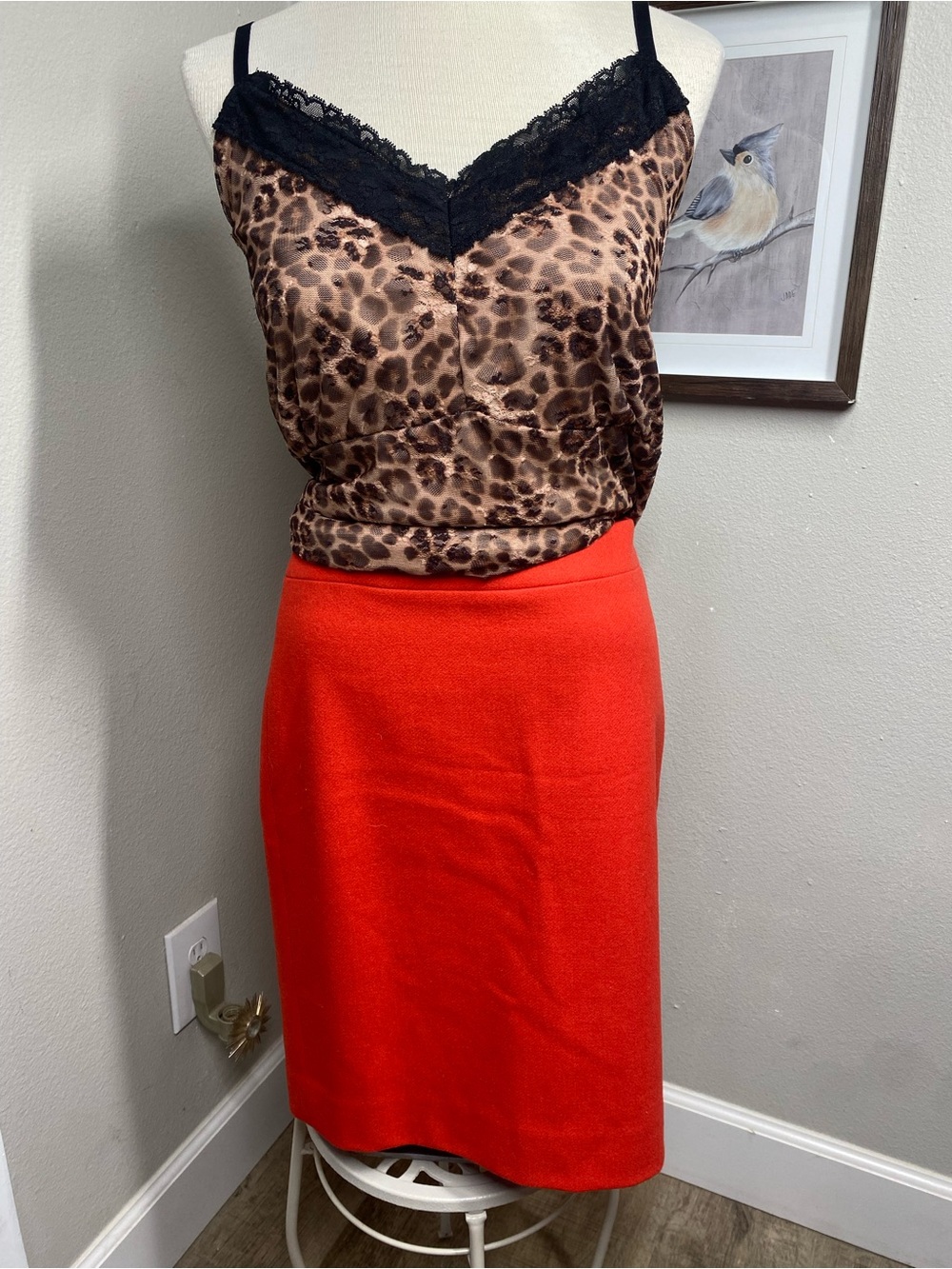 J. Crew factory The Pencil Skirt Vibrant Red Wool Blend
